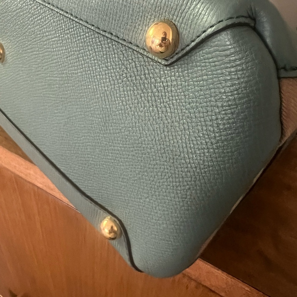 BURBERRY Teal Pebbled Leather Medium Tote - Picture 11 of 13